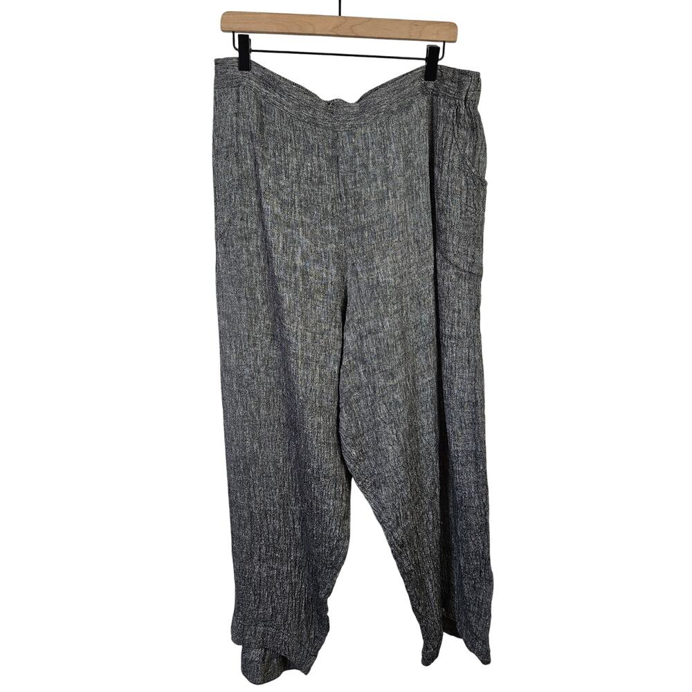 Liv by Habitat Clothing Linen Cropped Pants XL Woven Black‎ Lagenlook Tulip Hem